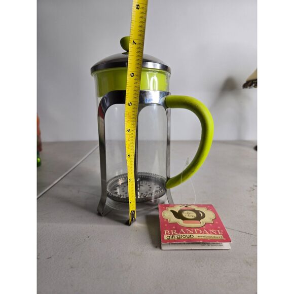 Brandani Italian Style Coffee Press Glass Chrome Chartreuse Plastic 9" - Picture 7 of 9